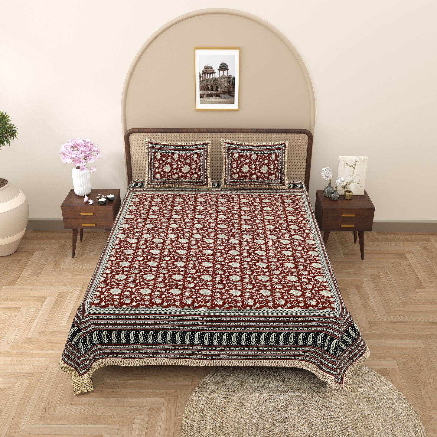 Armenia Print 100% Cotton King Size Bedsheet with 2 Pillow Cover Set