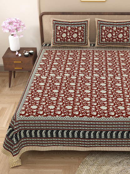 Armenia Print 100% Cotton King Size Bedsheet with 2 Pillow Cover Set