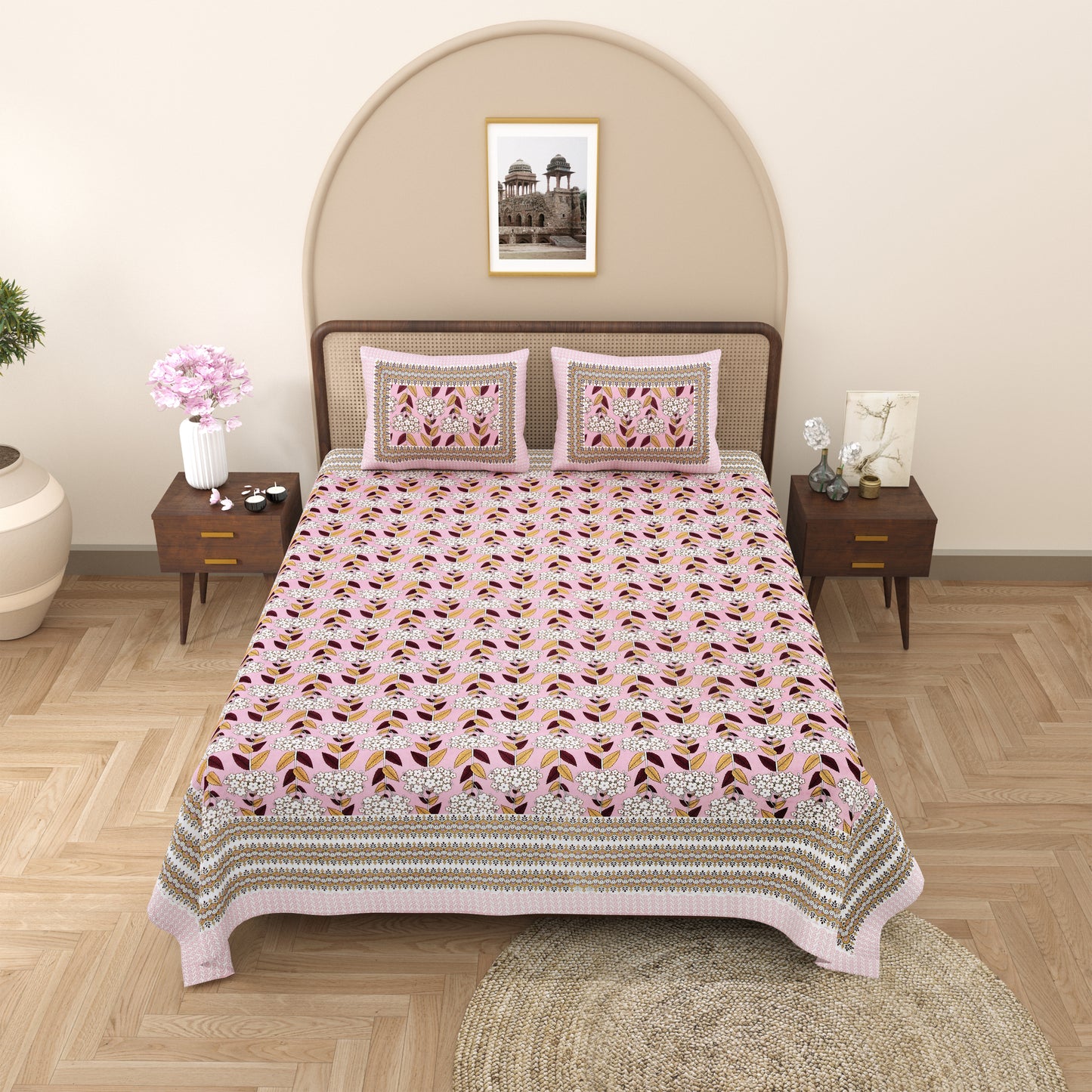 100% Cotton King Size Bedsheet with 2 Pillow Cover Set