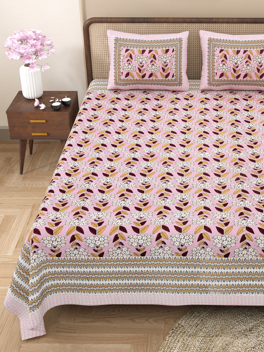 100% Cotton King Size Bedsheet with 2 Pillow Cover Set