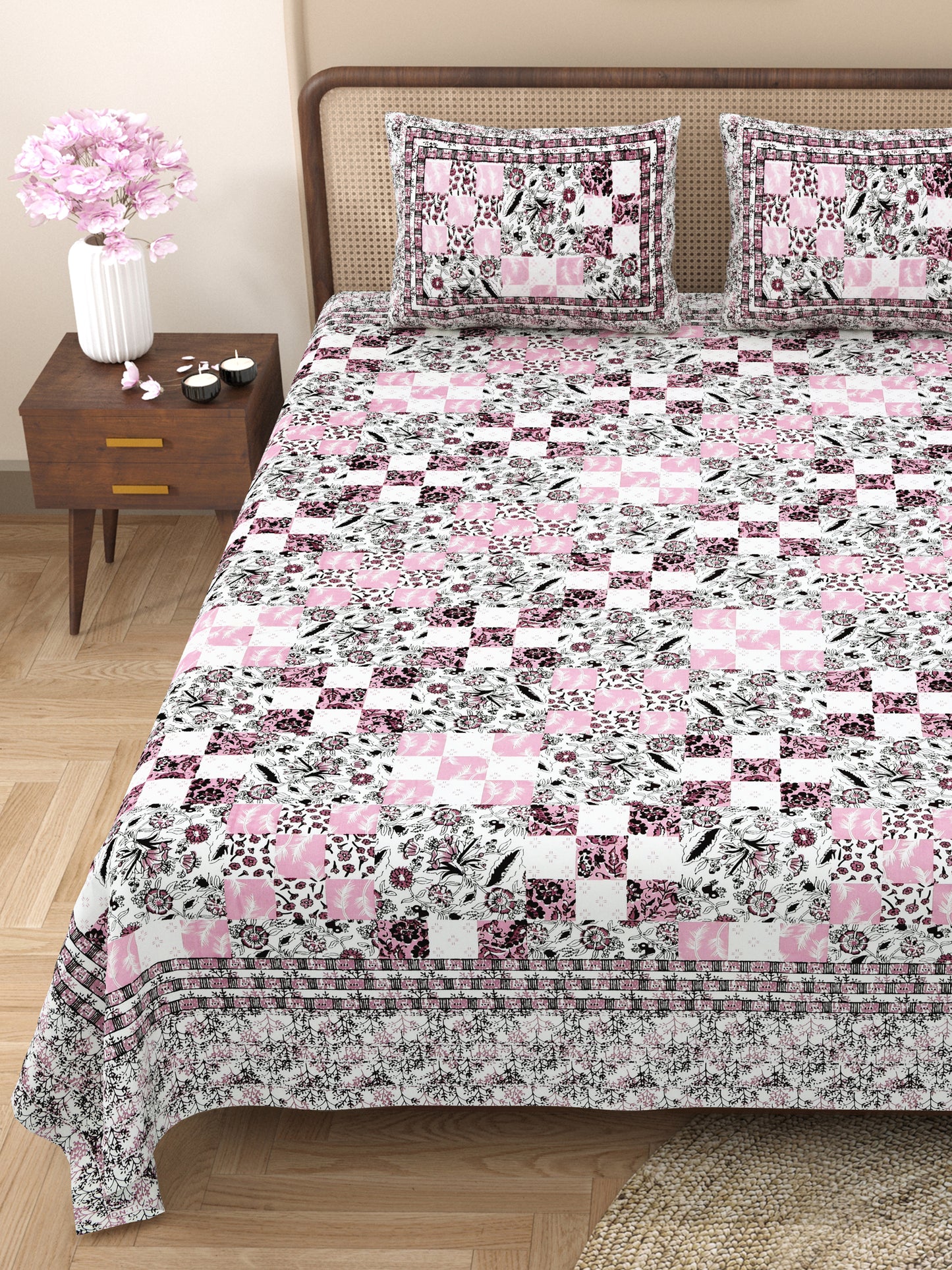 100% Cotton King Size Bedsheet with 2 Pillow Cover Set