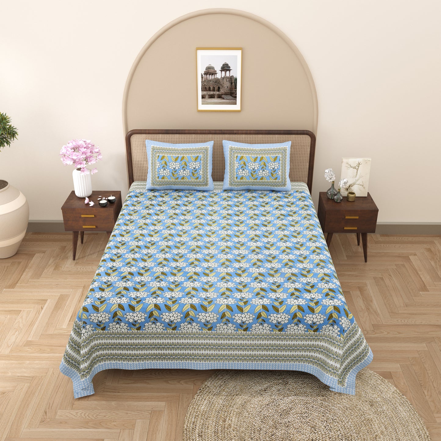 100% Cotton King Size Bedsheet with 2 Pillow Cover Set