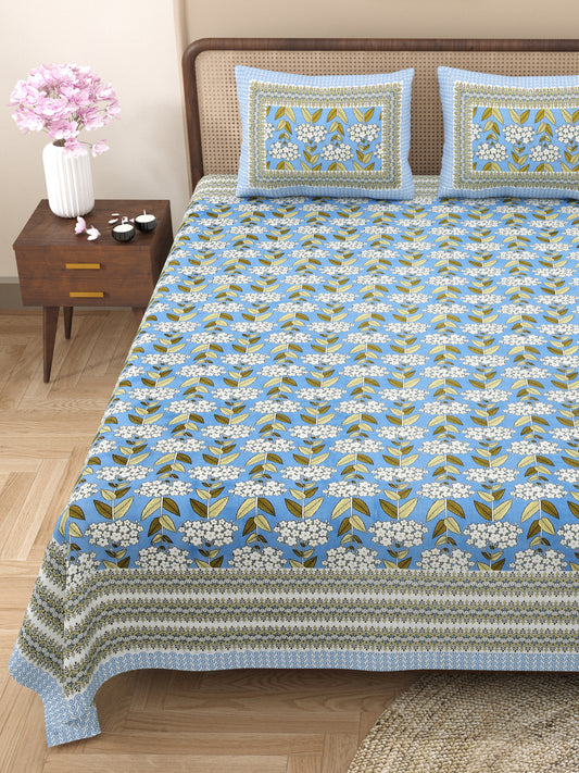 100% Cotton King Size Bedsheet with 2 Pillow Cover Set