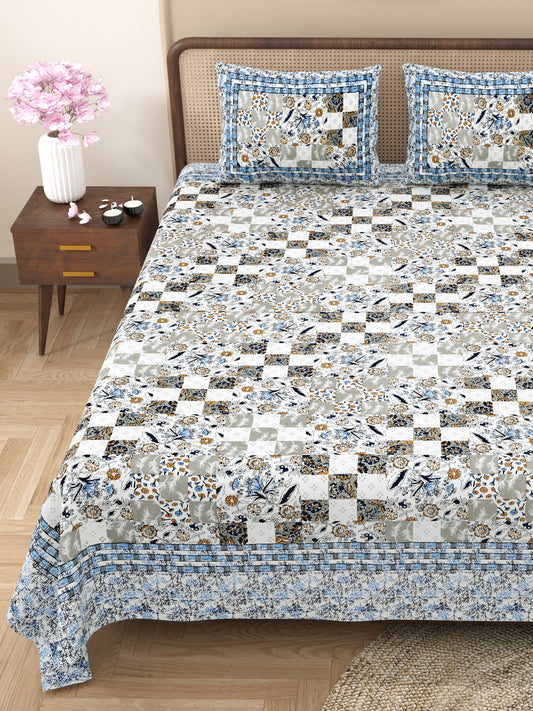 100% Cotton King Size Bedsheet with 2 Pillow Cover Set