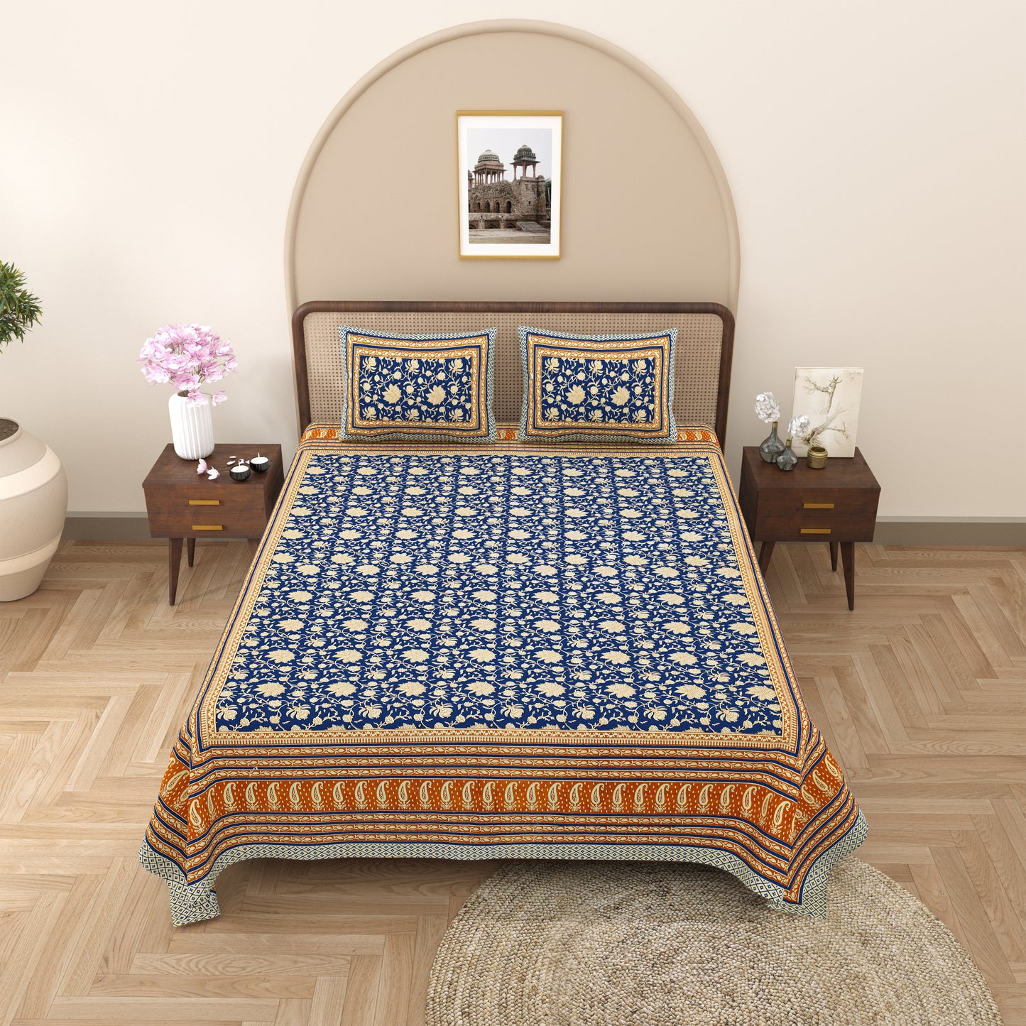 Armenia Print 100% Cotton King Size Bedsheet with 2 Pillow Cover Set