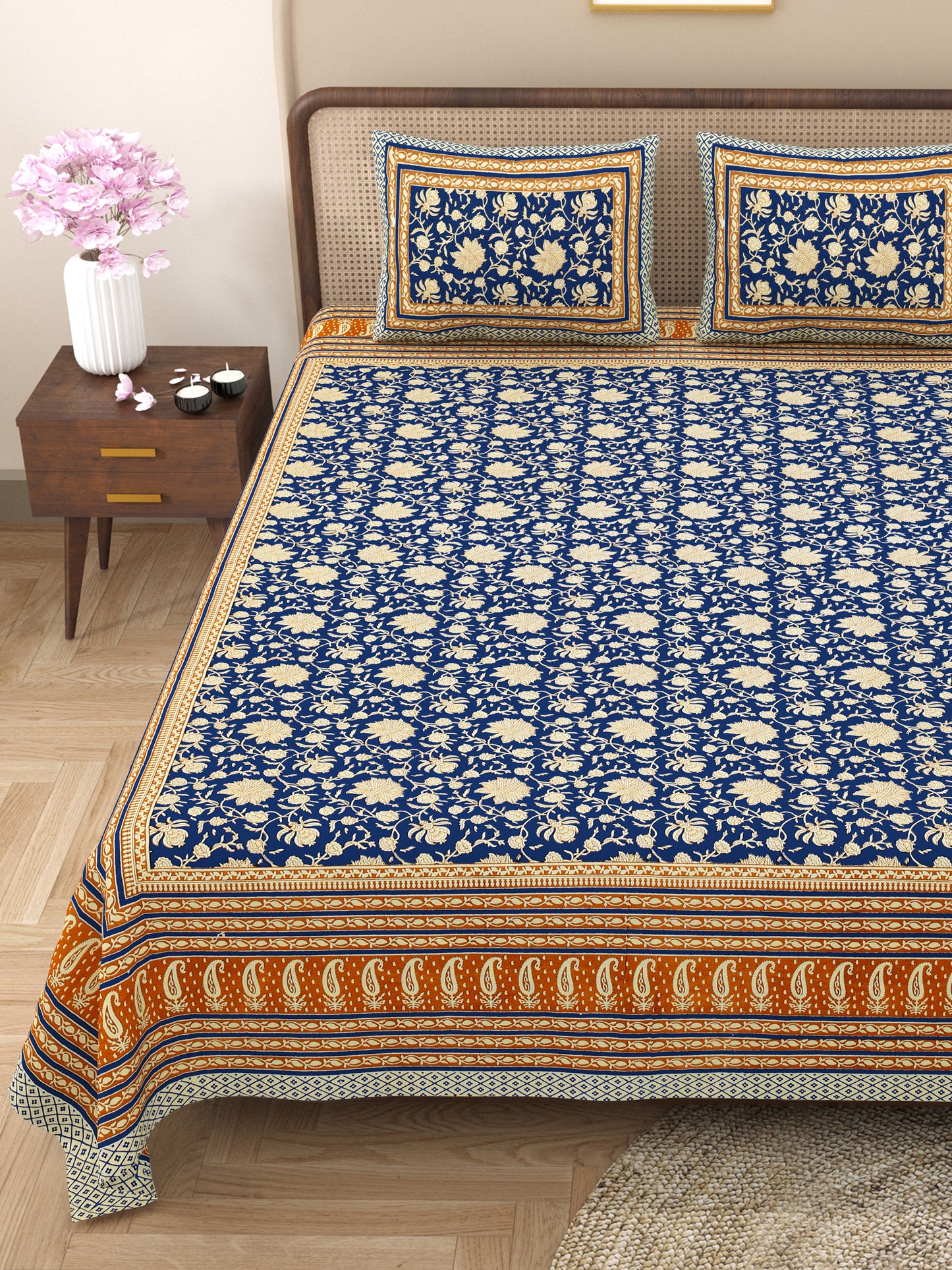 Armenia Print 100% Cotton King Size Bedsheet with 2 Pillow Cover Set