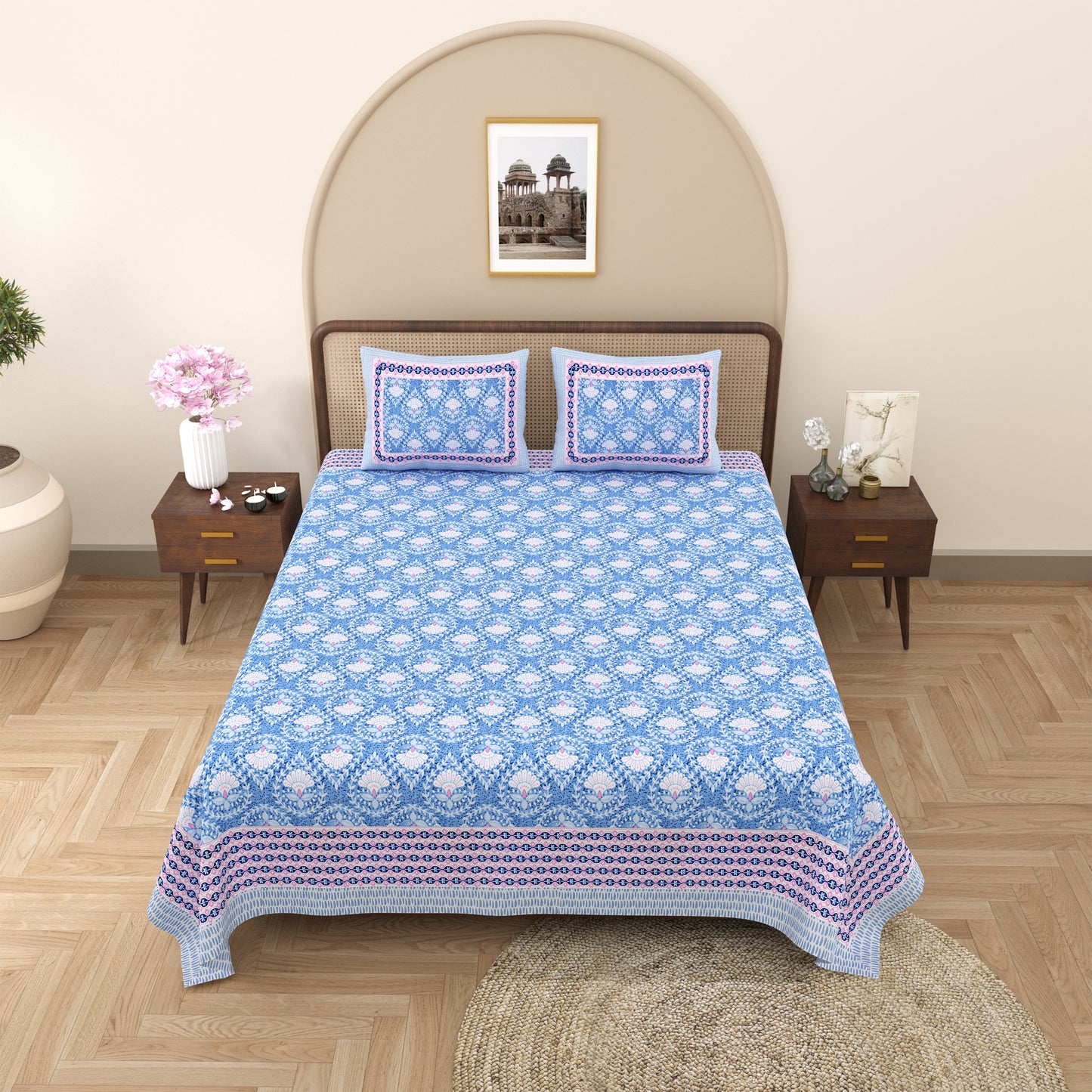 100% Cotton King Size Bedsheet with 2 Pillow Cover Set