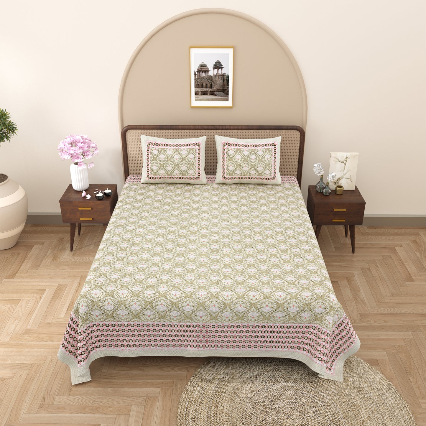 100% Cotton King Size Bedsheet with 2 Pillow Cover Set