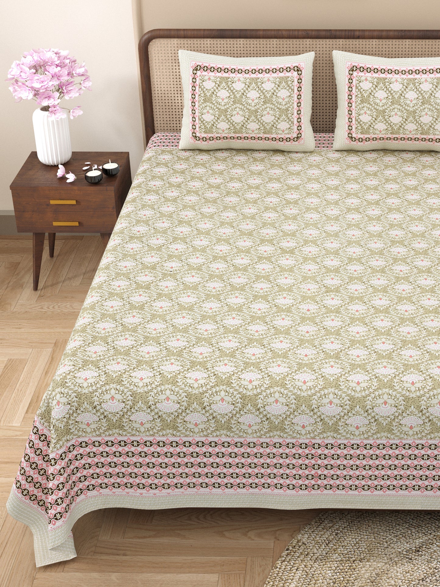 100% Cotton King Size Bedsheet with 2 Pillow Cover Set
