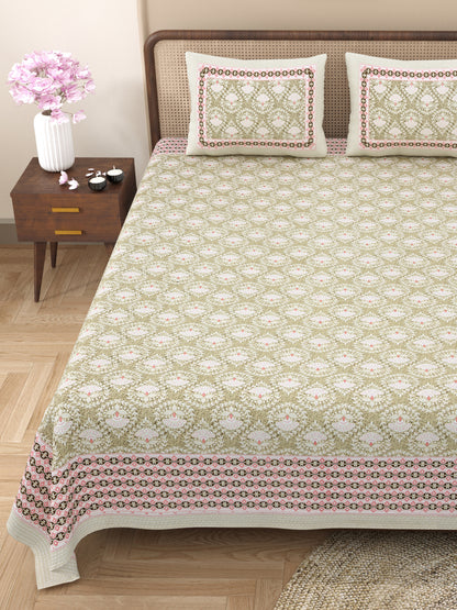 100% Cotton King Size Bedsheet with 2 Pillow Cover Set