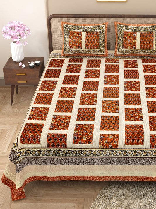 New Box Buti  Print 100% Cotton King Size Bedsheet with 2 Pillow Cover Set