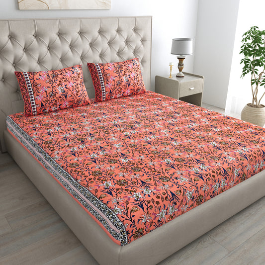 Bail Buti-Pot Bedsheet 100% Cotton Queen Size Bedsheet With 2 Pillow Cover Set
