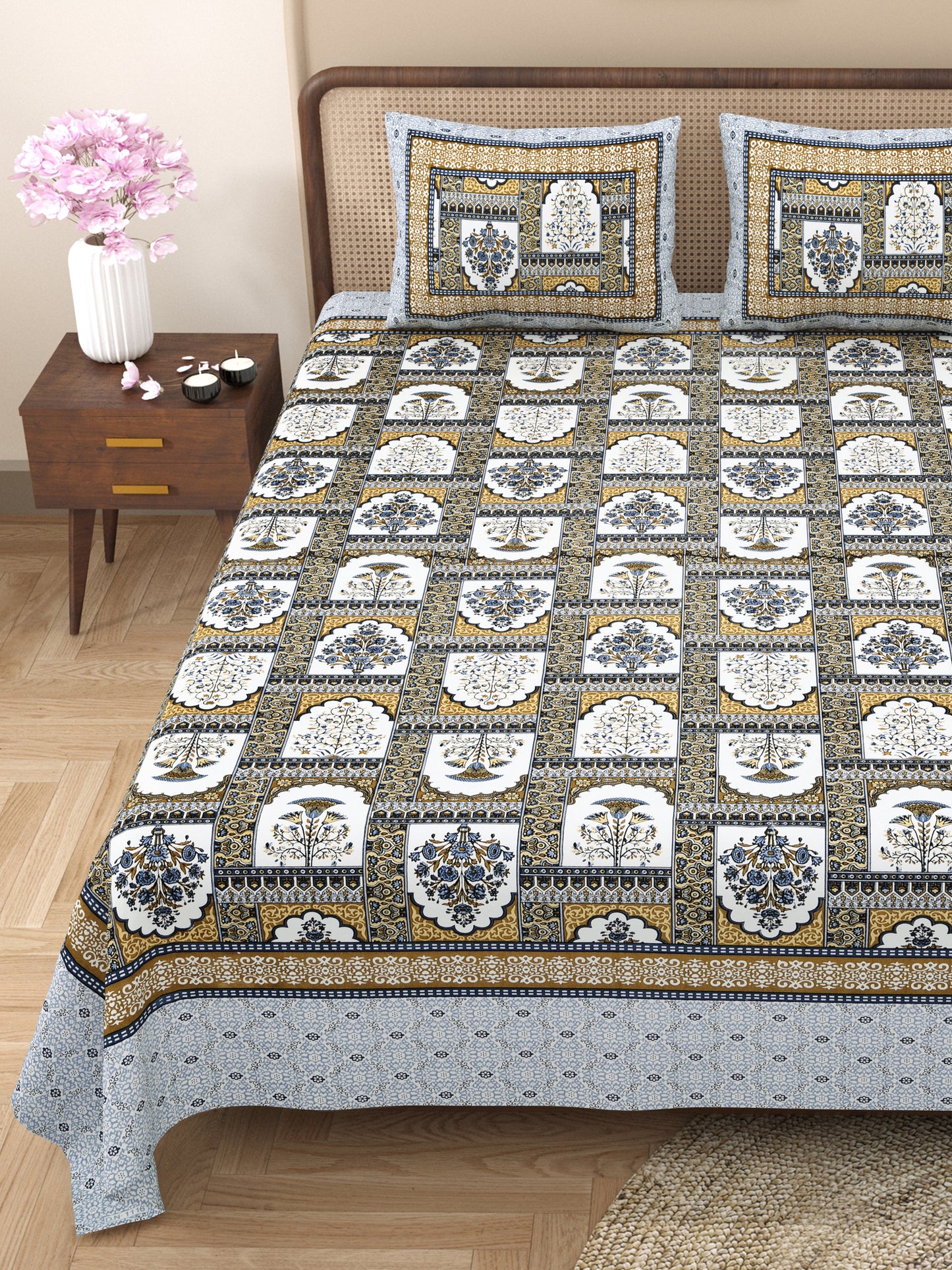 100% Cotton King Size Bedsheet with 2 Pillow Cover Set