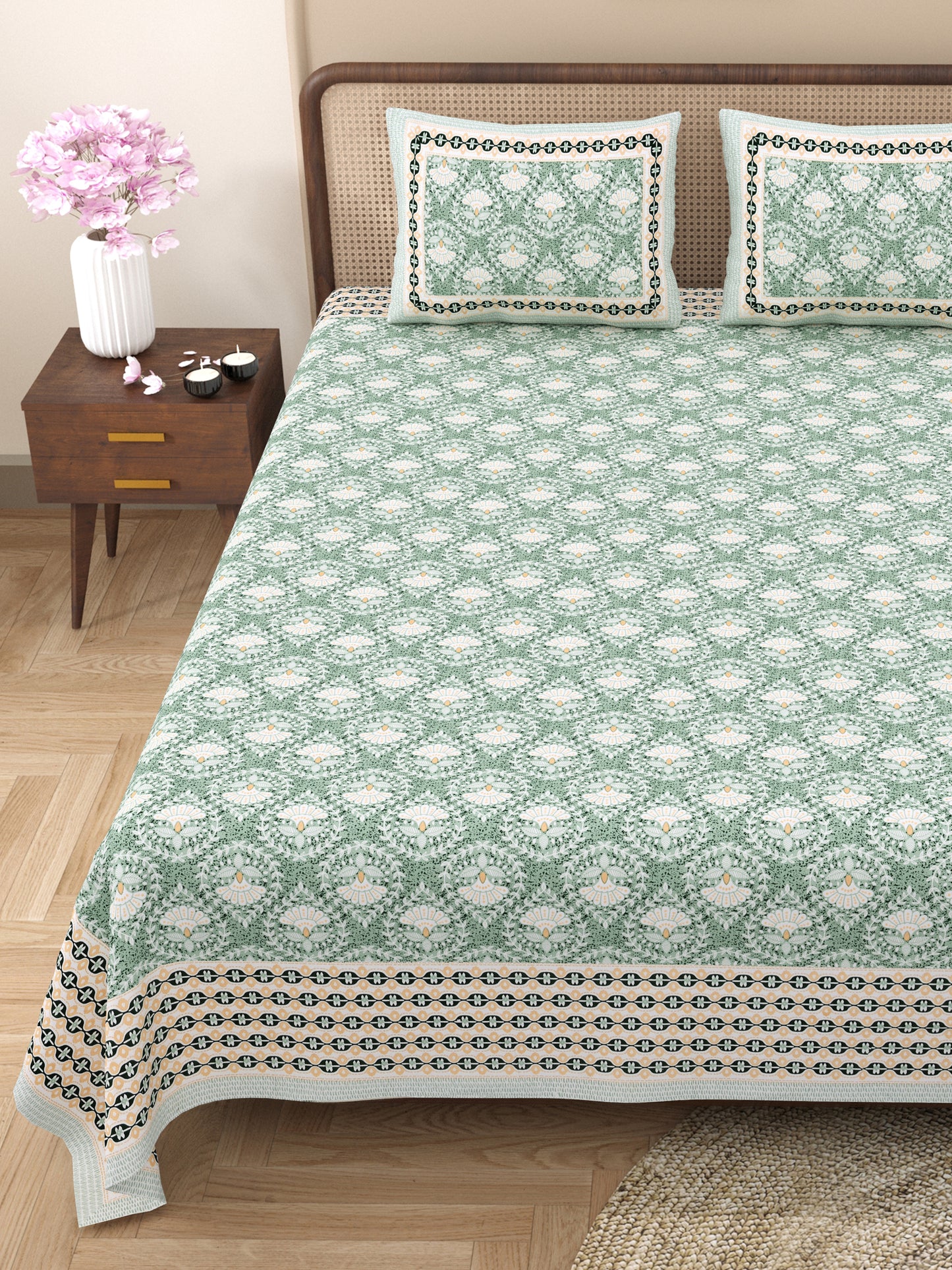 100% Cotton King Size Bedsheet with 2 Pillow Cover Set