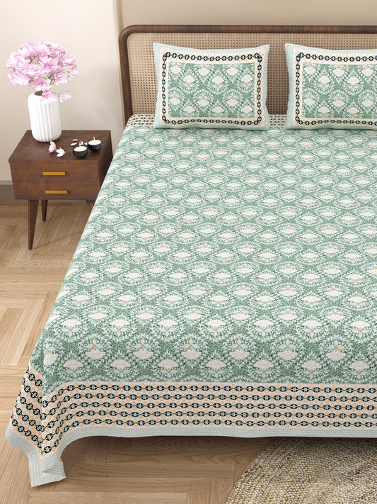 100% Cotton King Size Bedsheet with 2 Pillow Cover Set