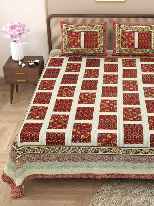 New Box Buti  Print 100% Cotton King Size Bedsheet with 2 Pillow Cover Set