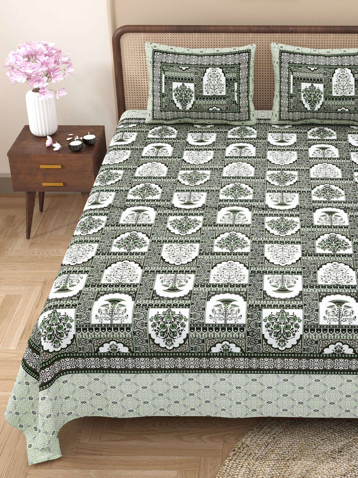 100% Cotton King Size Bedsheet with 2 Pillow Cover Set