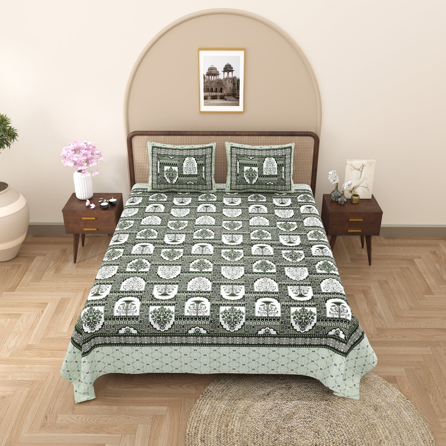 100% Cotton King Size Bedsheet with 2 Pillow Cover Set