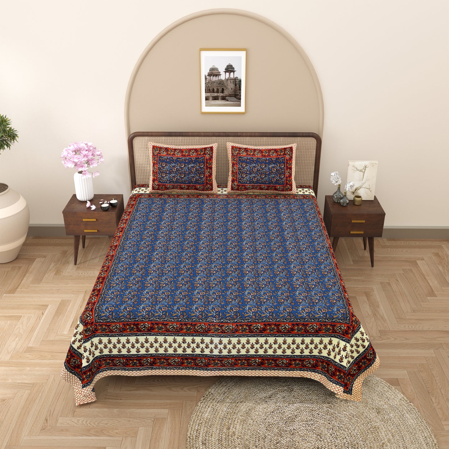 New Bail  Print 100% Cotton King Size Bedsheet with 2 Pillow Cover Set