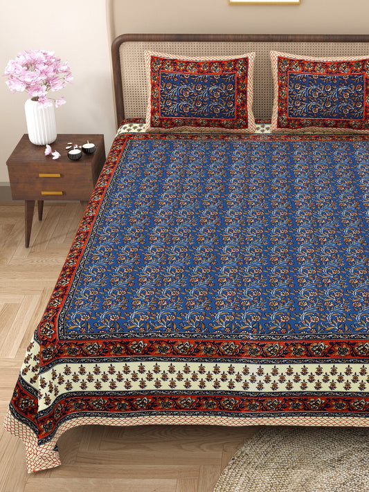 New Bail  Print 100% Cotton King Size Bedsheet with 2 Pillow Cover Set