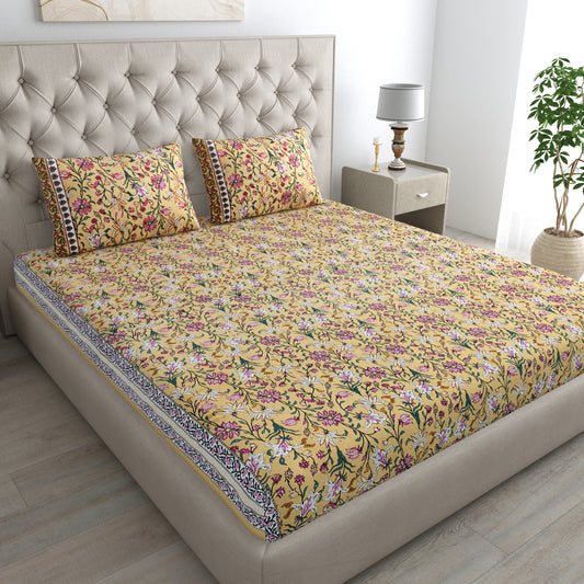 Bail Buti-Pot Bedsheet 100% Cotton Queen Size Bedsheet With 2 Pillow Cover Set