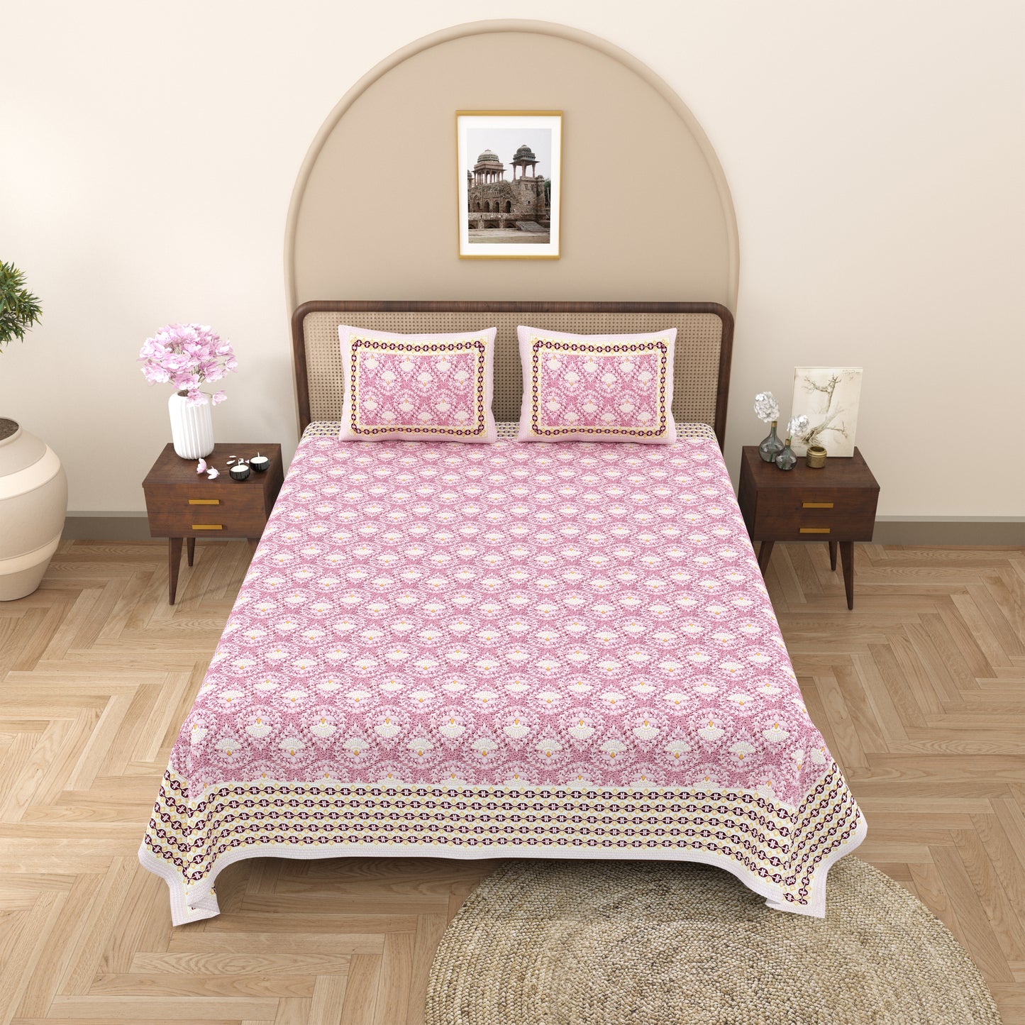 100% Cotton King Size Bedsheet with 2 Pillow Cover Set