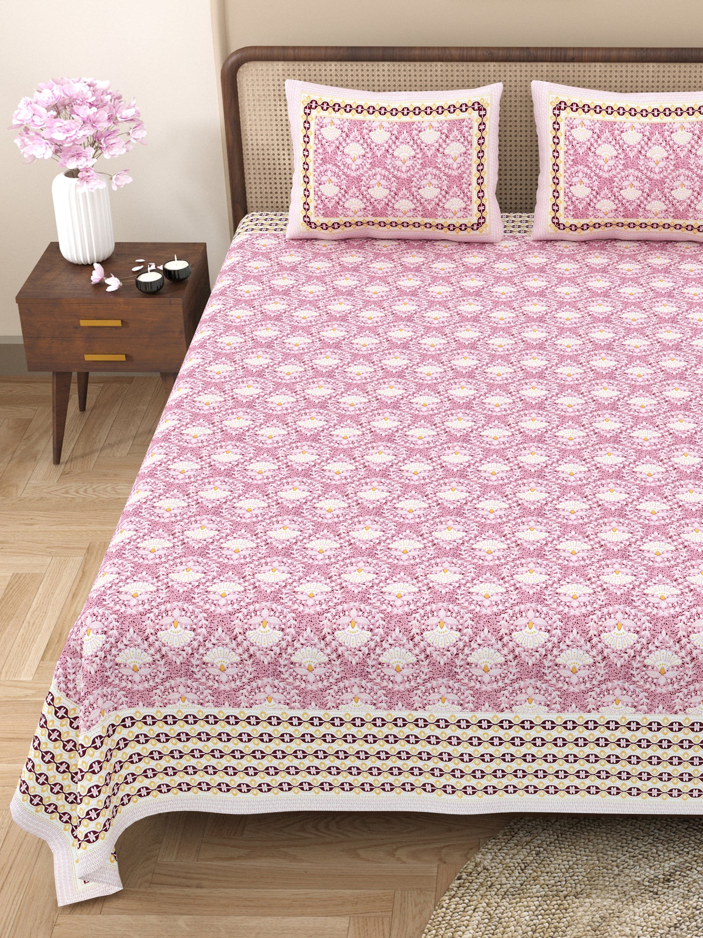 100% Cotton King Size Bedsheet with 2 Pillow Cover Set