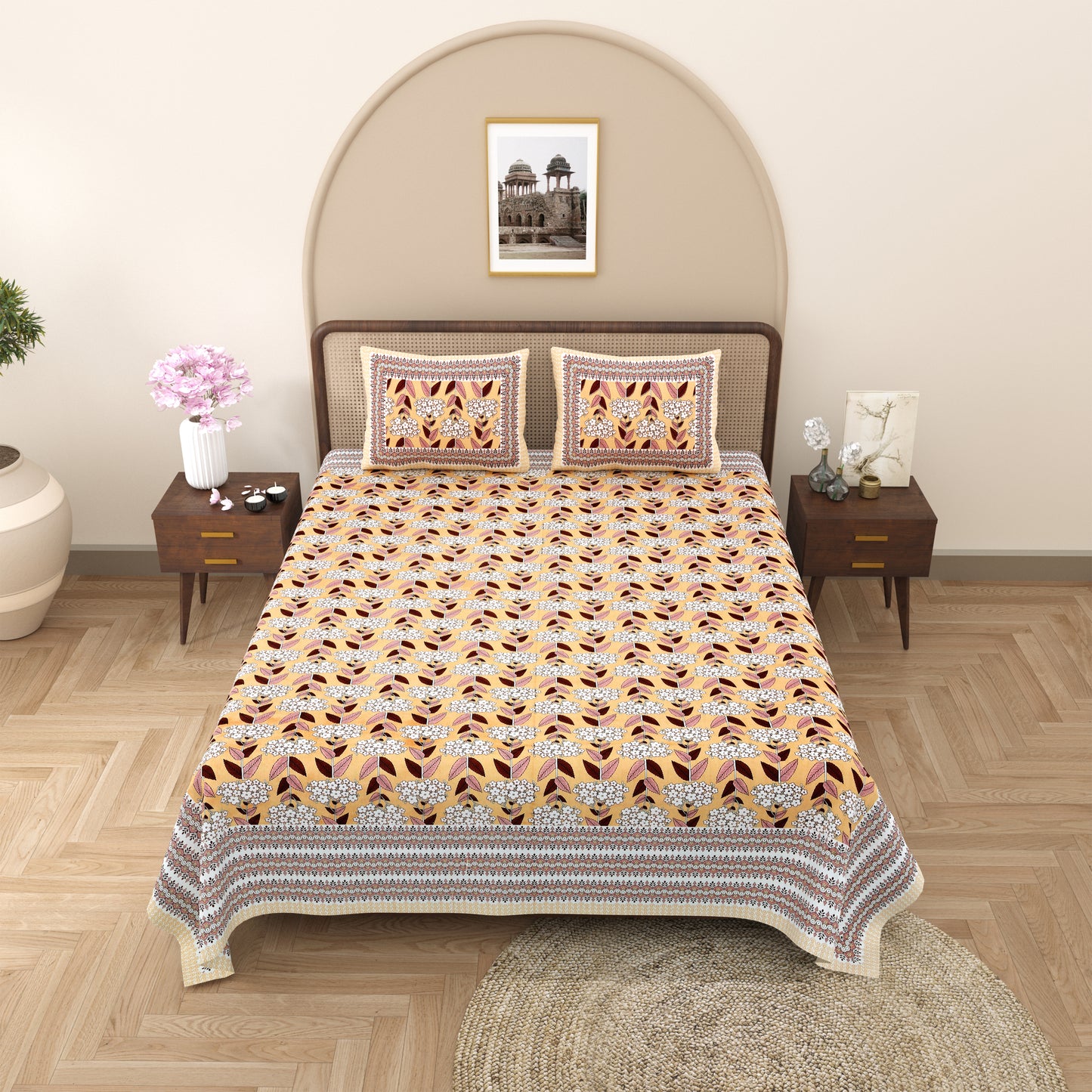 100% Cotton King Size Bedsheet with 2 Pillow Cover Set