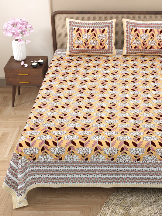 100% Cotton King Size Bedsheet with 2 Pillow Cover Set