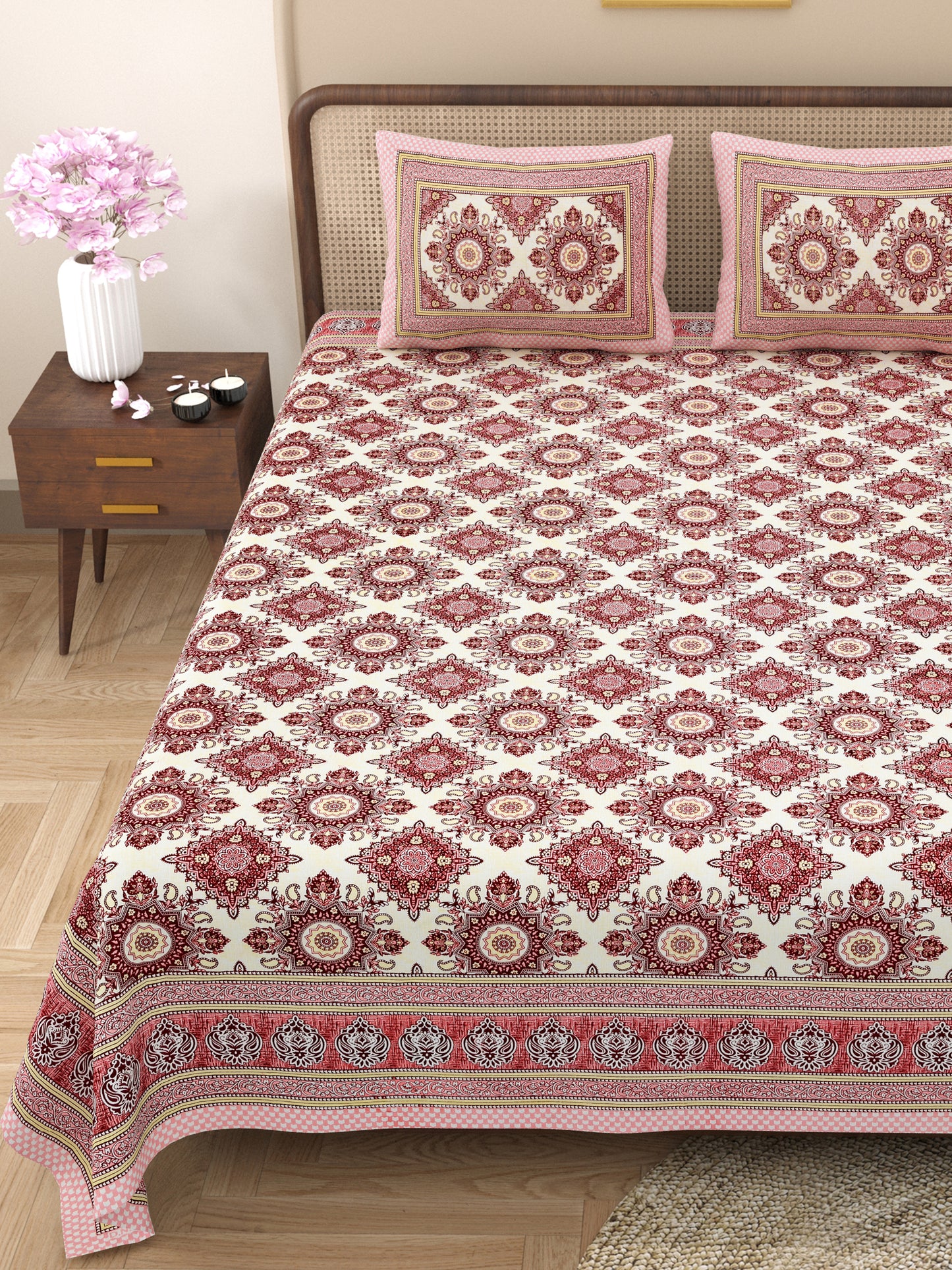 100% Cotton King Size Bedsheet with 2 Pillow Cover Set