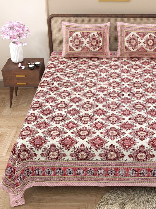 100% Cotton King Size Bedsheet with 2 Pillow Cover Set