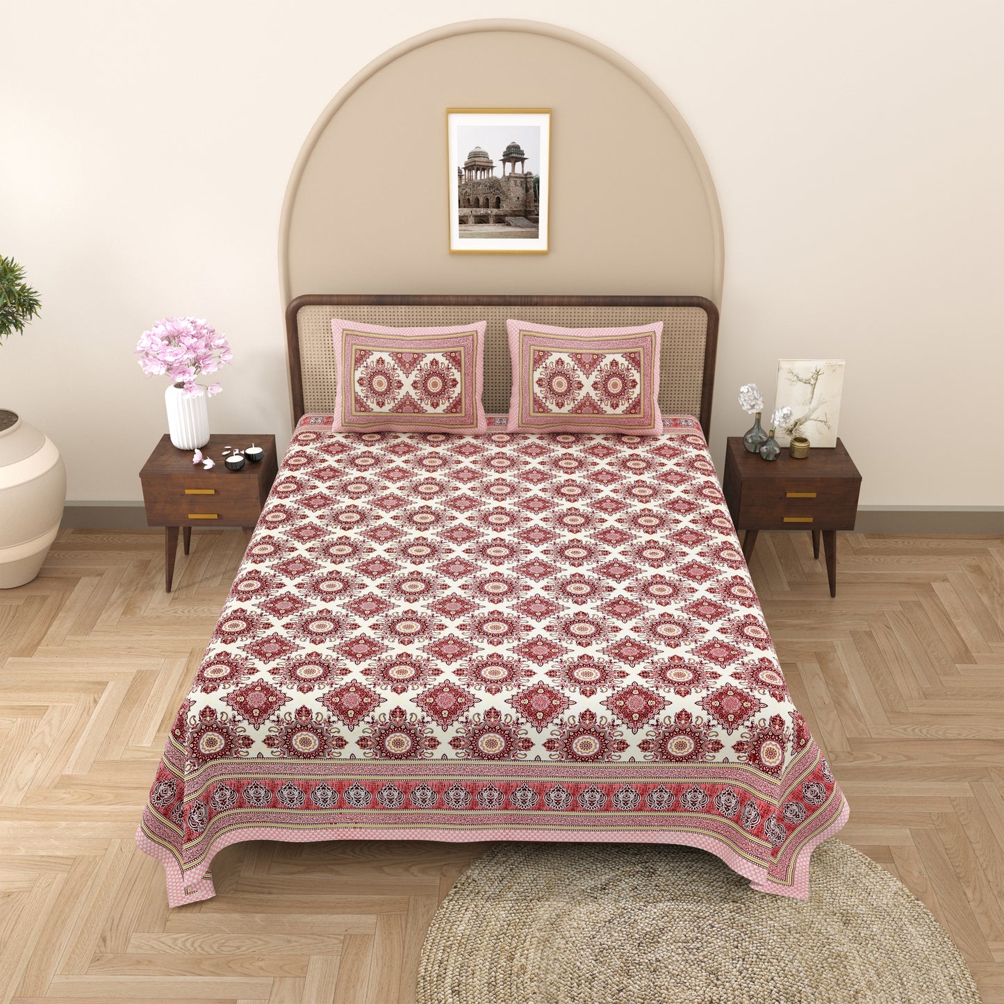 100% Cotton King Size Bedsheet with 2 Pillow Cover Set