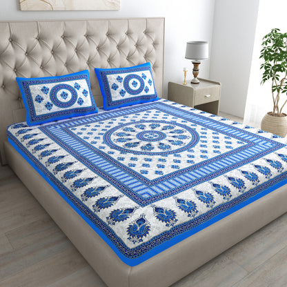 Handloom Buta Bedsheet 100% Cotton Queen Size Bedsheet With 2 Pillow Cover Set