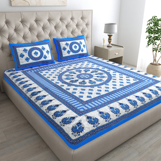 Handloom Buta Bedsheet 100% Cotton Queen Size Bedsheet With 2 Pillow Cover Set