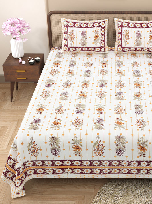 100% Cotton King Size Bedsheet with 2 Pillow Cover