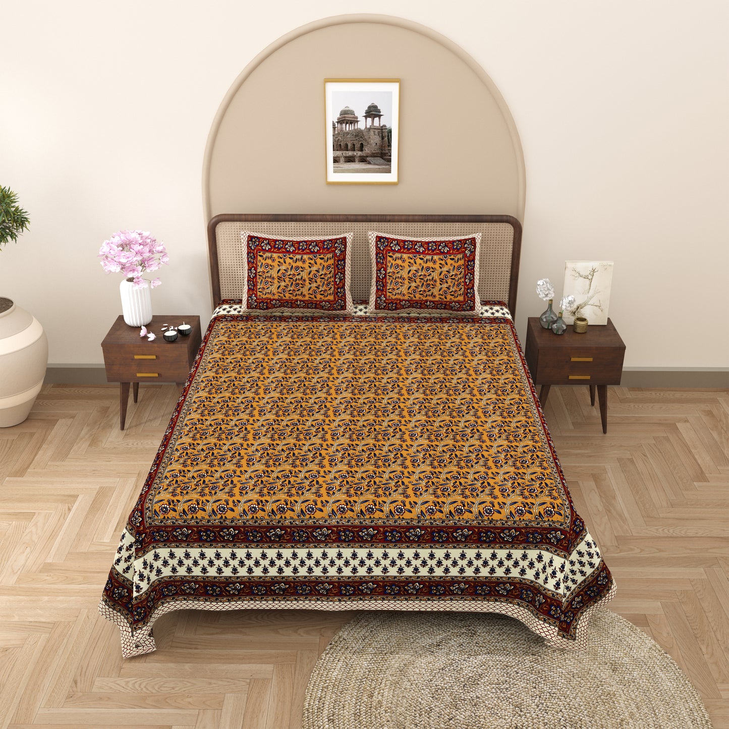 New Bail  Print 100% Cotton King Size Bedsheet with 2 Pillow Cover Set