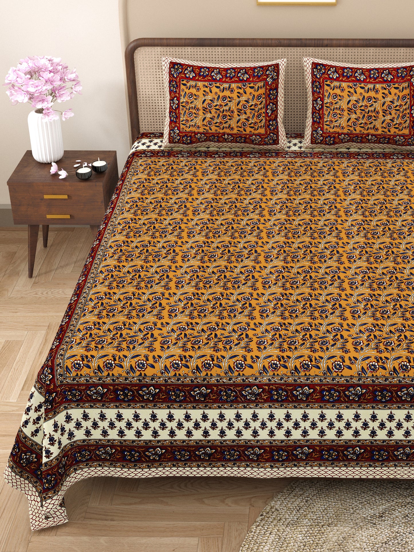 New Bail  Print 100% Cotton King Size Bedsheet with 2 Pillow Cover Set