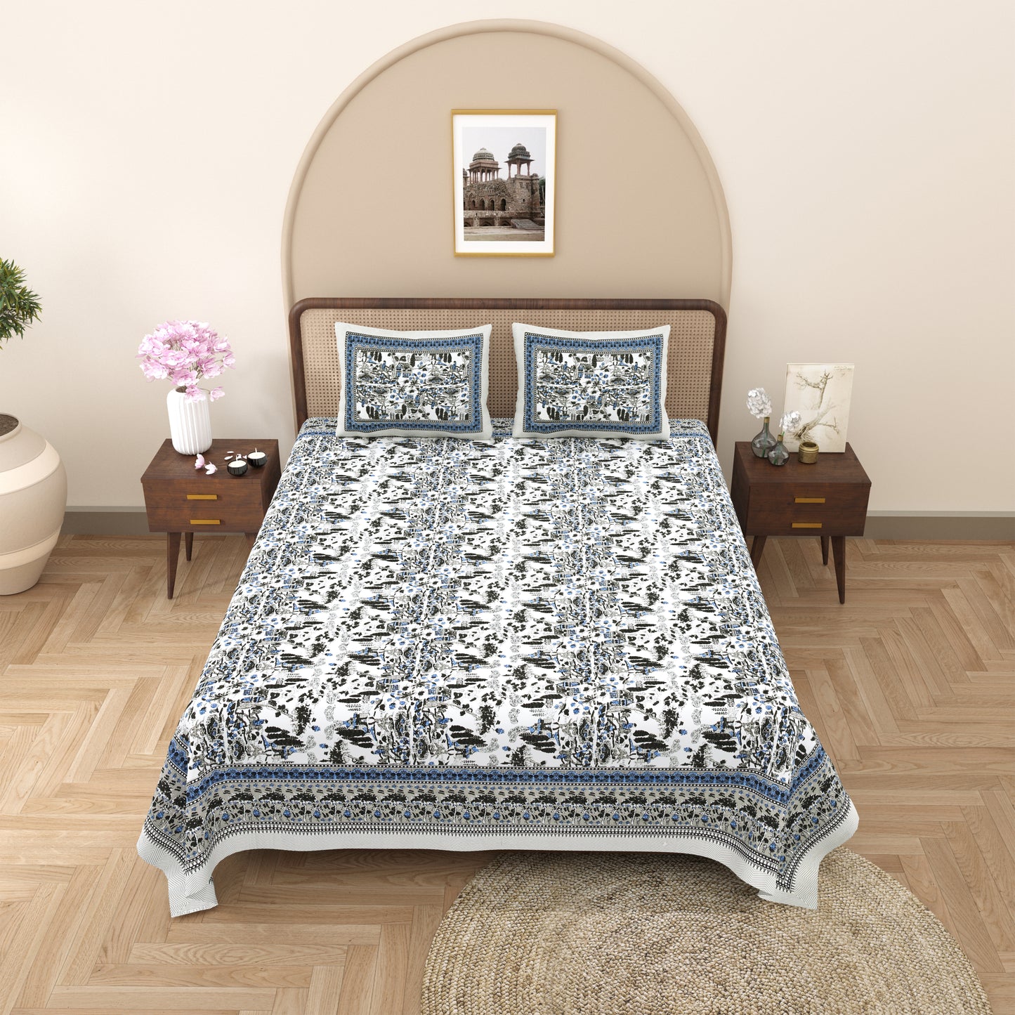 100% Cotton King Size Bedsheet with 2 Pillow Cover Set