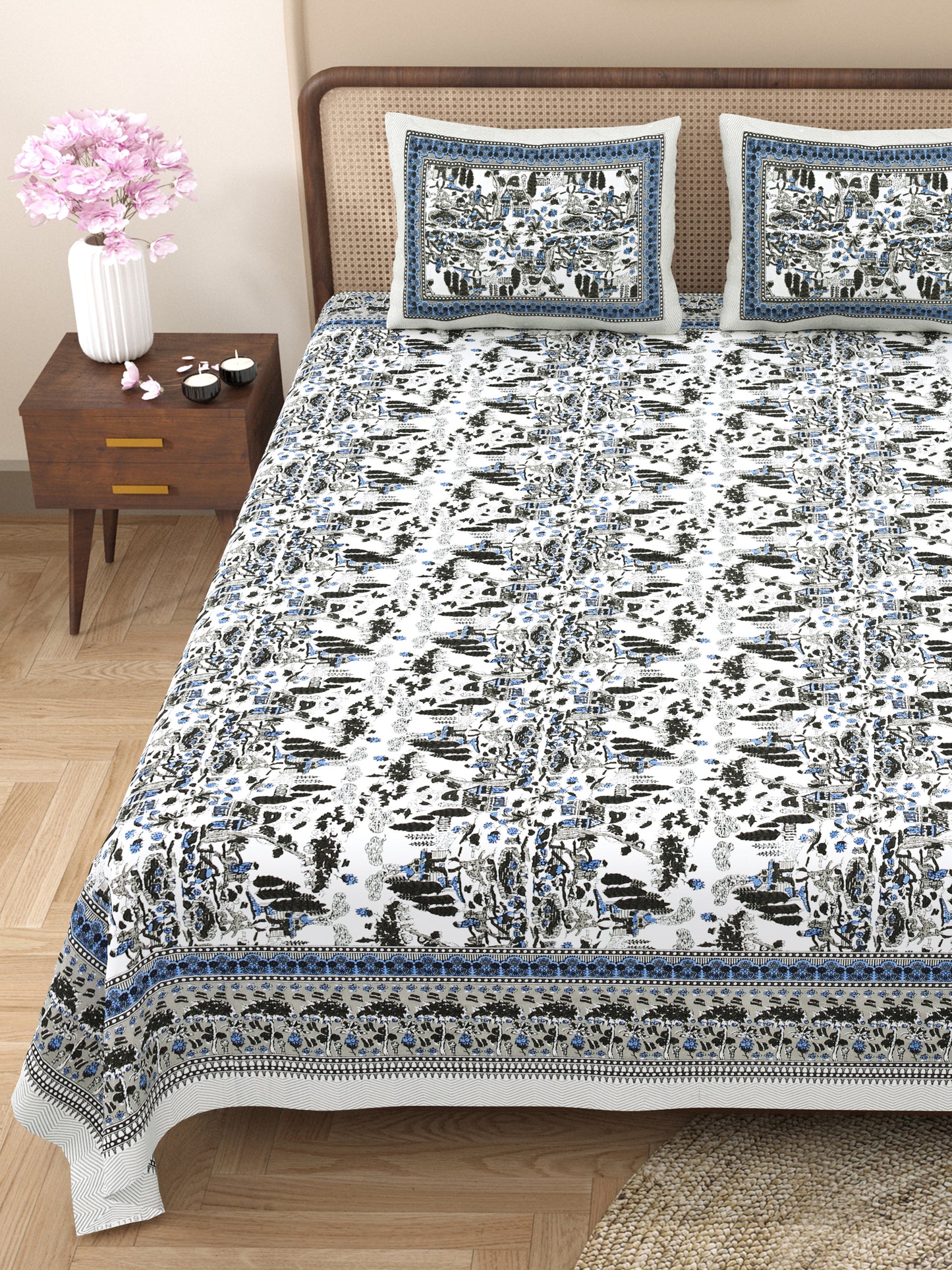 100% Cotton King Size Bedsheet with 2 Pillow Cover Set