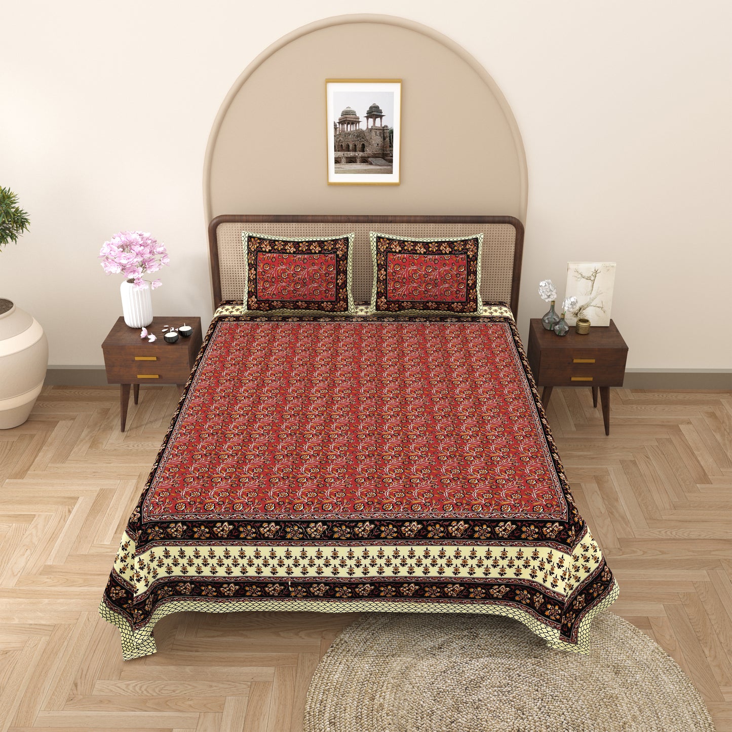 New Bail  Print 100% Cotton King Size Bedsheet with 2 Pillow Cover Set