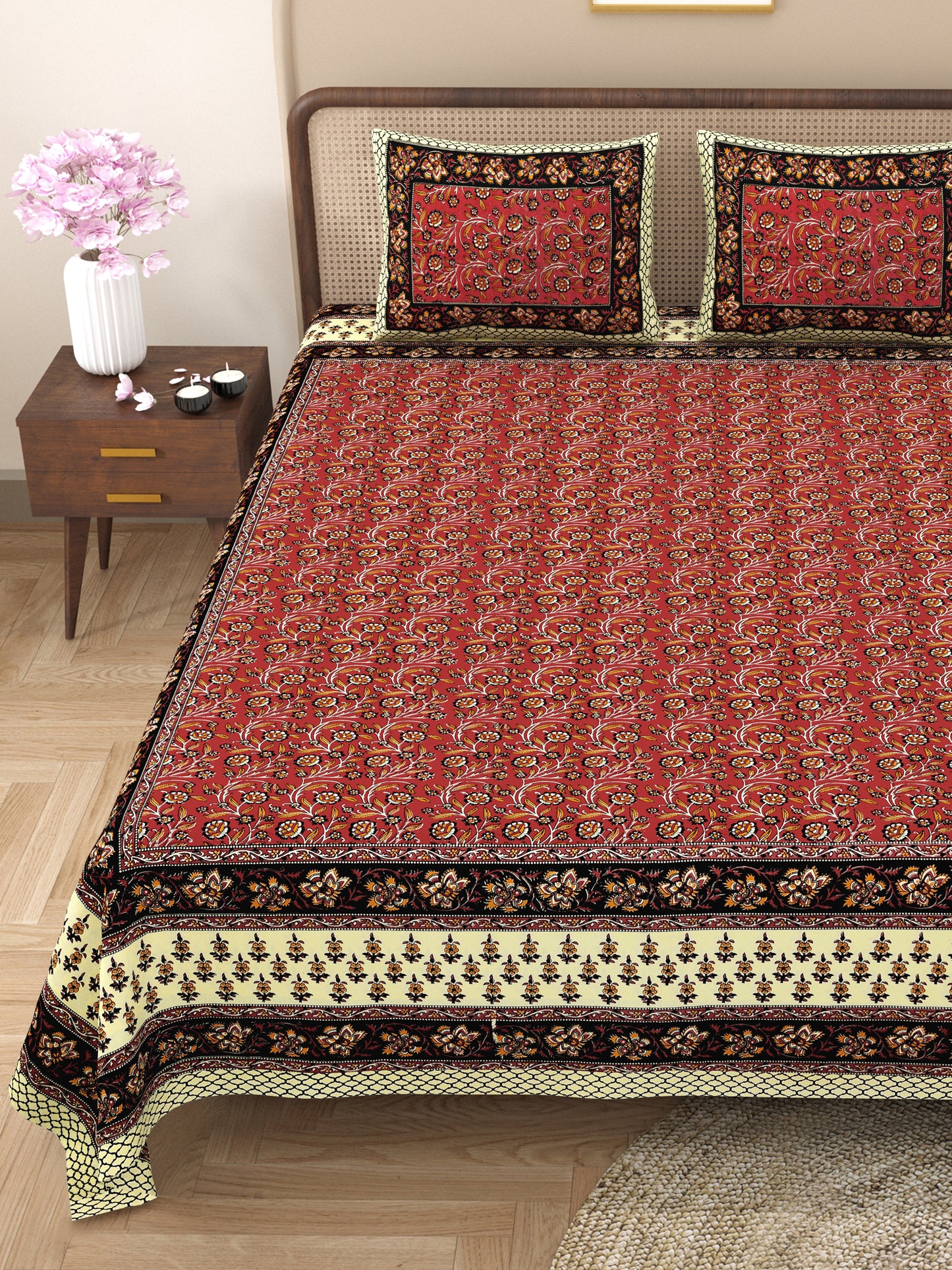 New Bail  Print 100% Cotton King Size Bedsheet with 2 Pillow Cover Set