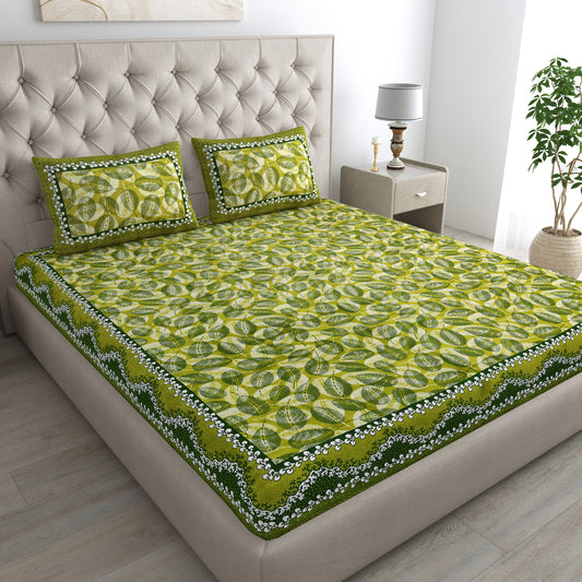 Royal Leaf Bedsheet 100% Cotton Queen Size Bedsheet With 2 Pillow Cover Set