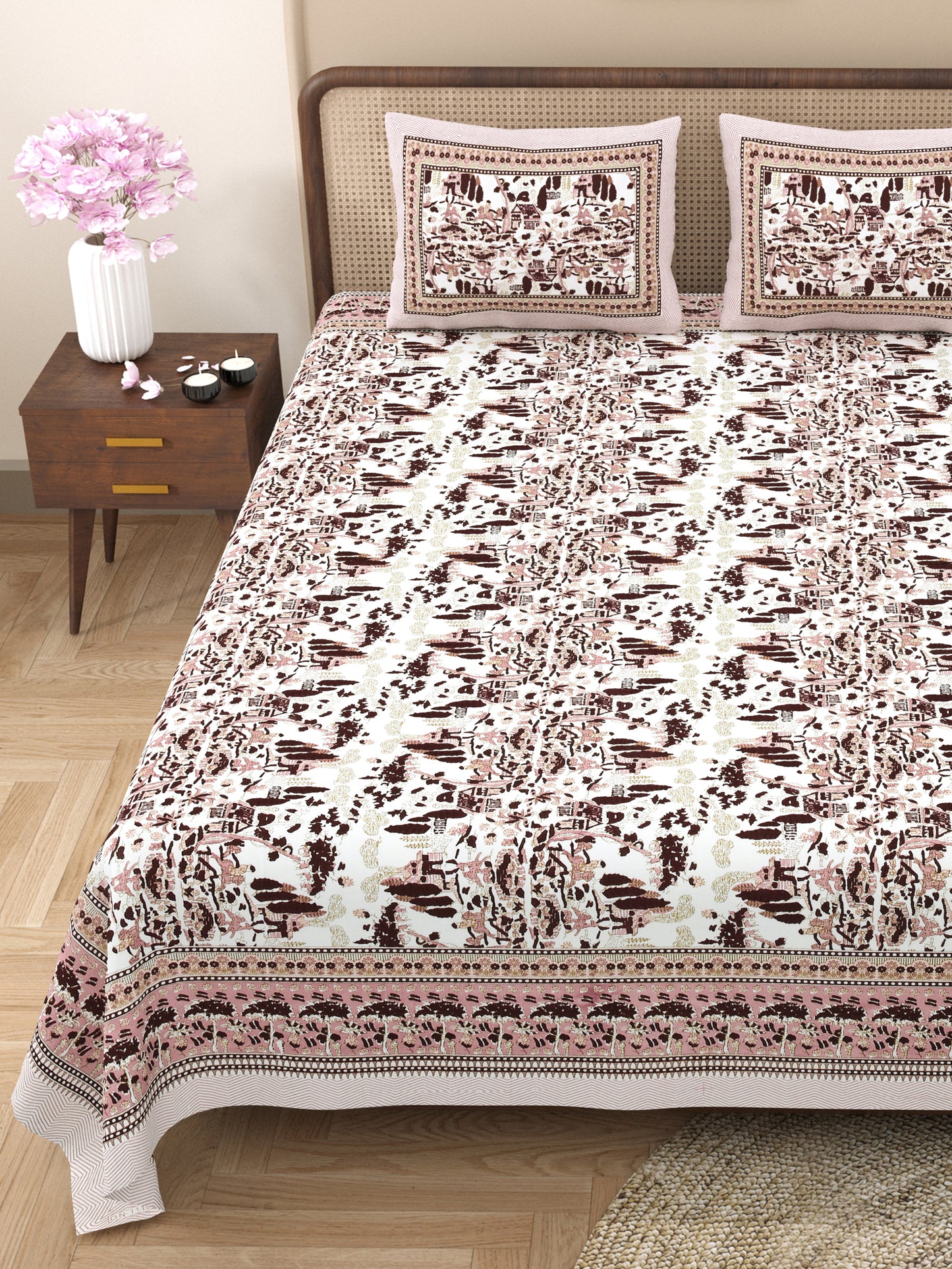 100% Cotton King Size Bedsheet with 2 Pillow Cover Set