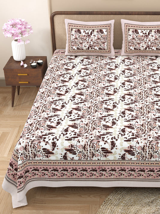 100% Cotton King Size Bedsheet with 2 Pillow Cover Set