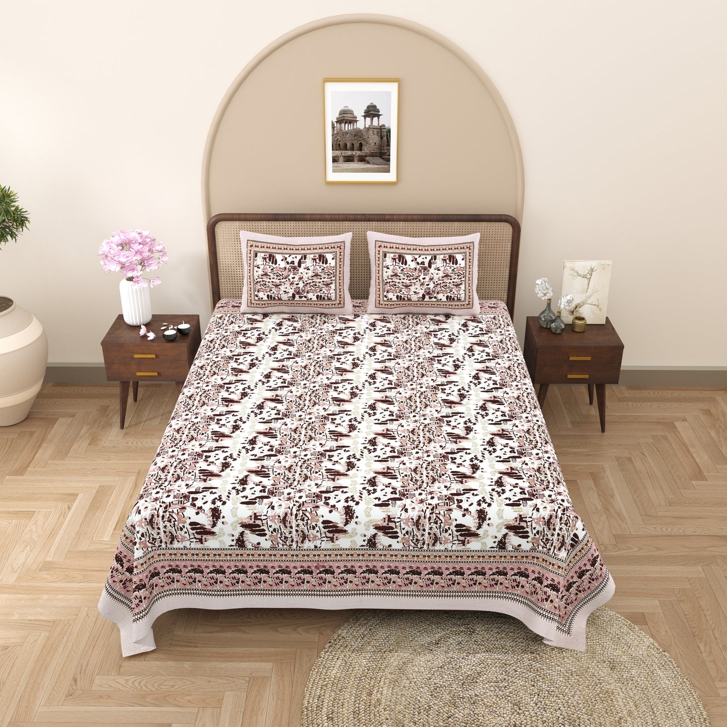 100% Cotton King Size Bedsheet with 2 Pillow Cover Set