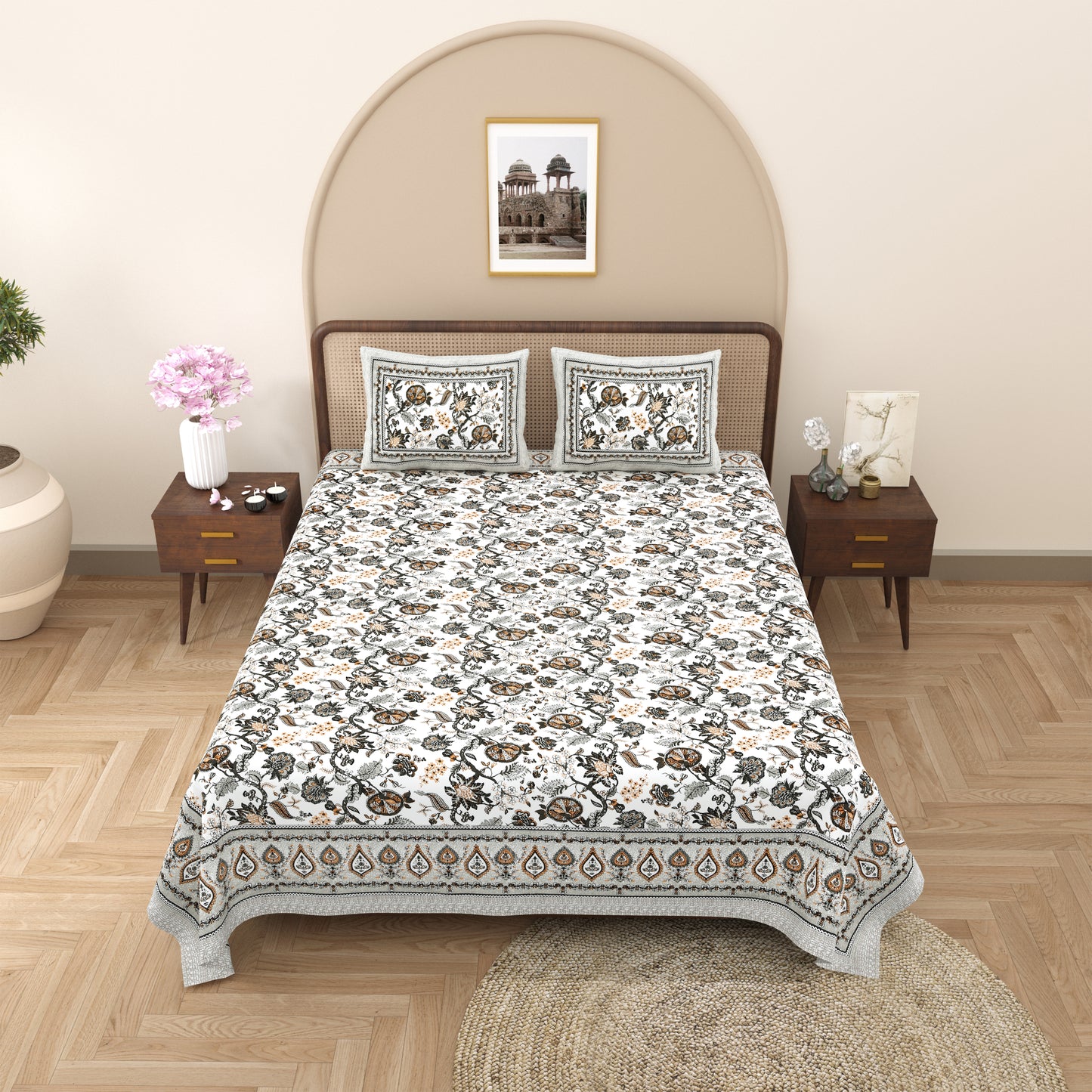 100% Cotton King Size Bedsheet with 2 Pillow Cover Set