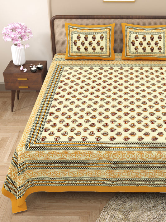 Buti Print 100% Cotton King Size Bedsheet with 2 Pillow Cover Set