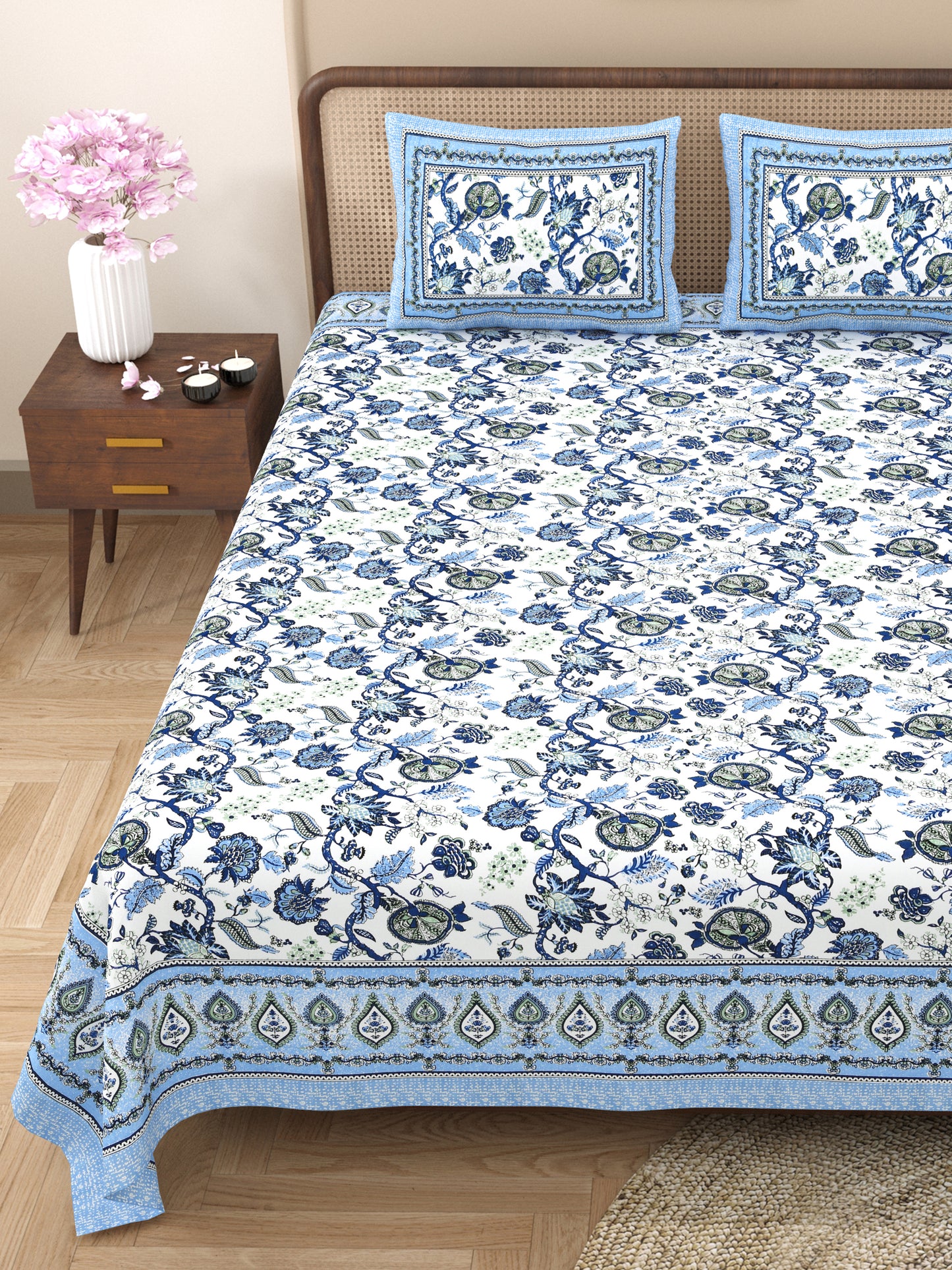 100% Cotton King Size Bedsheet with 2 Pillow Cover Set