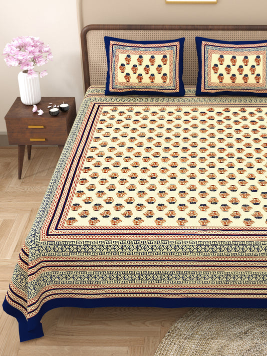 Buti Print 100% Cotton King Size Bedsheet with 2 Pillow Cover Set