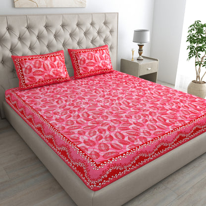 Royal Leaf Bedsheet 100% Cotton Queen Size Bedsheet With 2 Pillow Cover Set